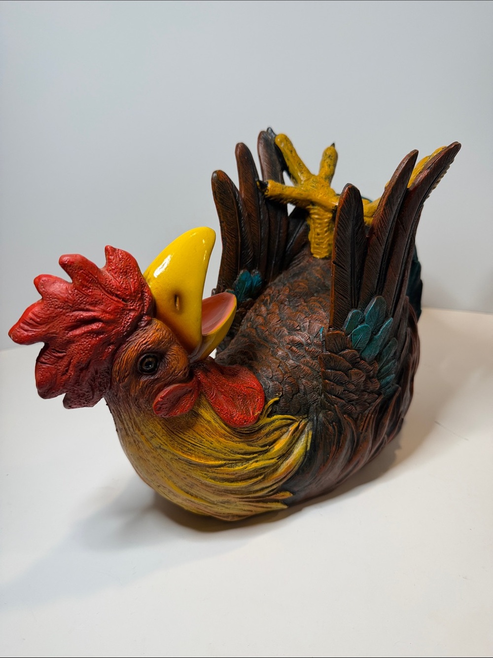 Colorful Resin Rooster Figurine - Yellow, Red, Brown
